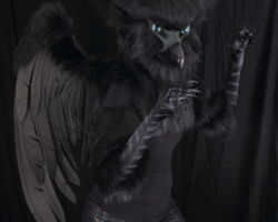 Black gryphon realistic fursuit partial with wings 6